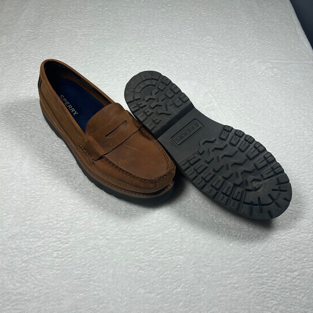 Sperry Penny Loafer Leather Lug Sole Shoes Mens 10M Brown Tan Slip On 0640102